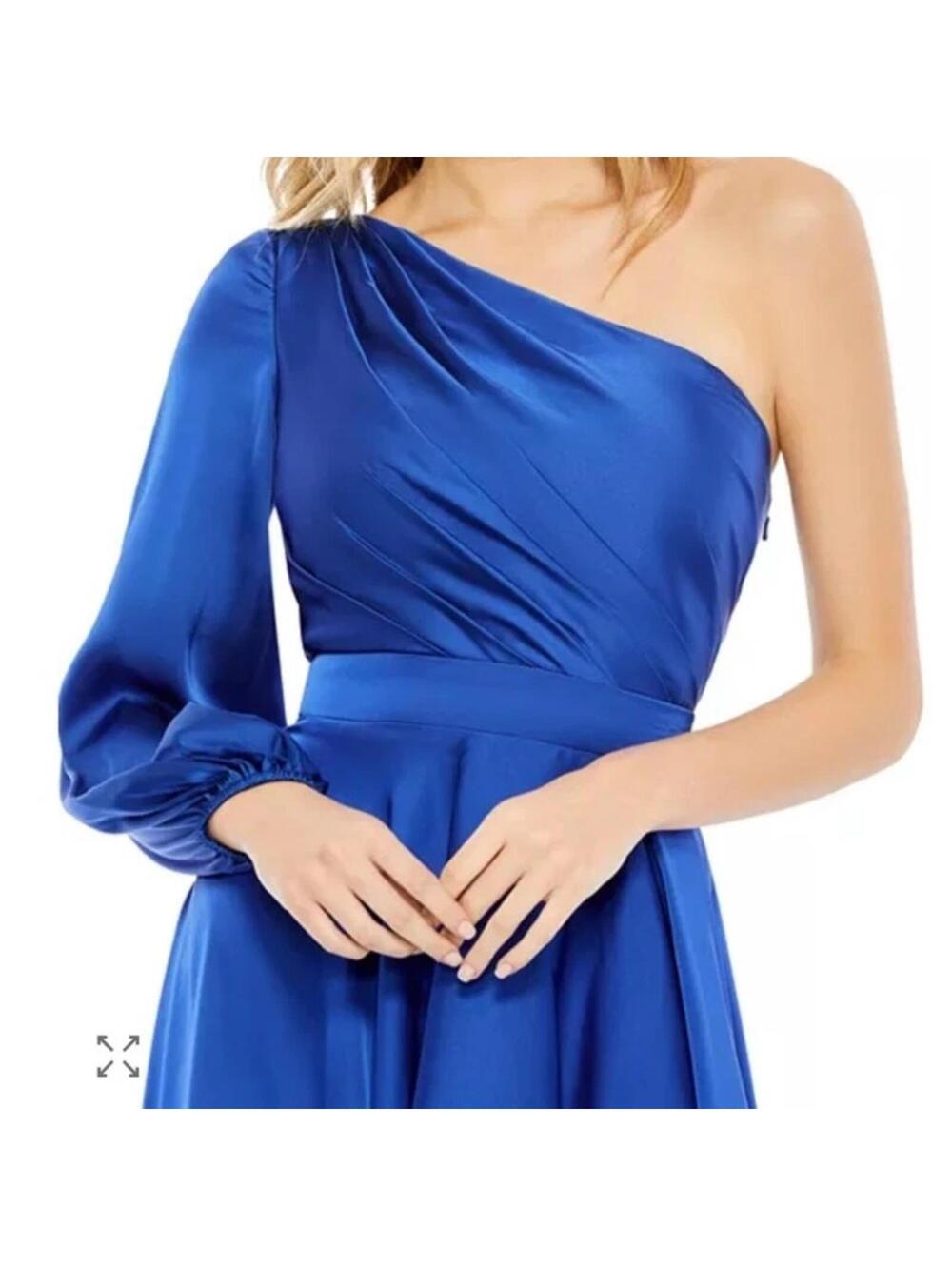 Mac Duggal Cobalt Blue Satin High Low One Shoulder 49141 Dress Size 0 NWT - Picture 3 of 5